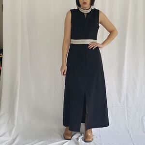 70s Black,‎ White, and Silver Glam Maxi Dress